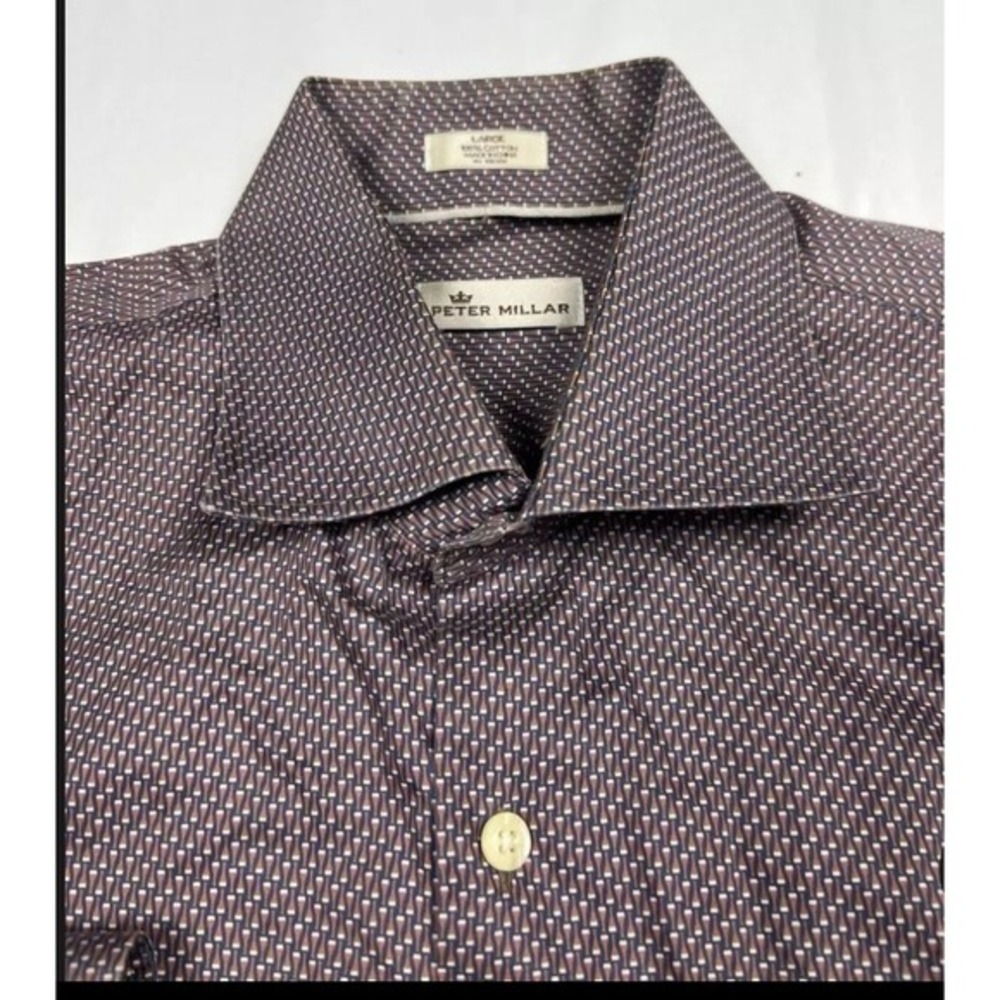 Peter‎ Millar Button Shirt Men Medium Geometric Pattern Cotton Long Sleeve